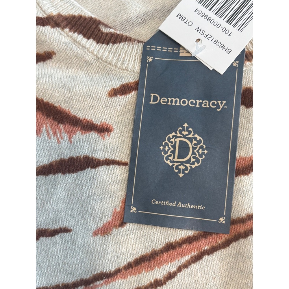 Democracy‎ Women's Large Tiger Print Knit Sweater with Drawstring Sides - Size L - Picture 9 of 14